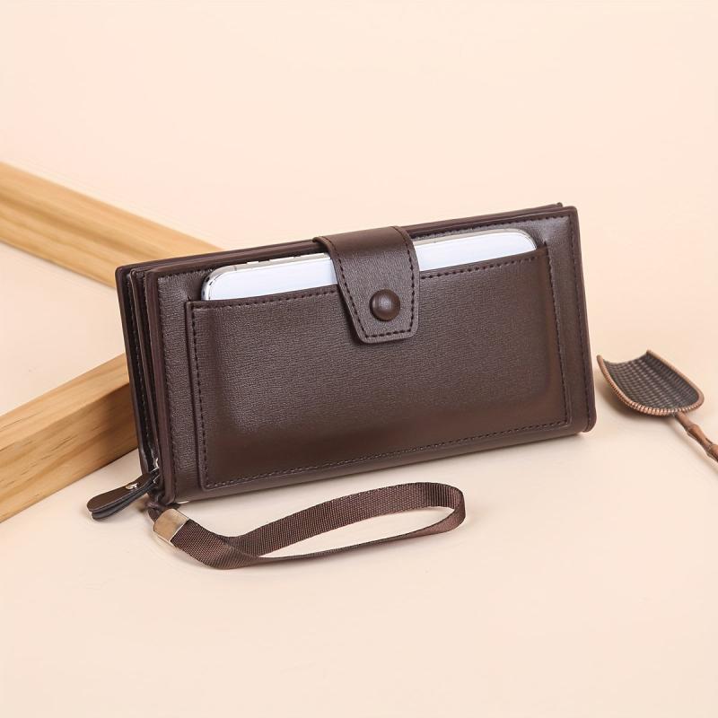 Men's Bifold Leather Wallet Clutch Bag Phone Holder Coin Purse