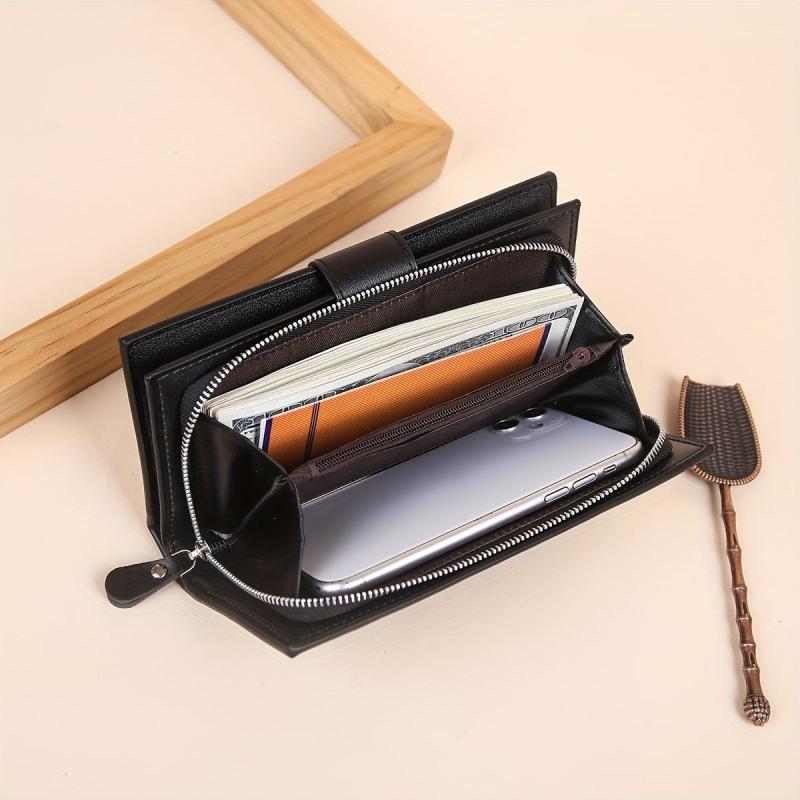 Men's Bifold Leather Wallet Clutch Bag Phone Holder Coin Purse