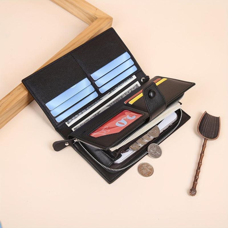 Men's Bifold Leather Wallet Clutch Bag Phone Holder Coin Purse
