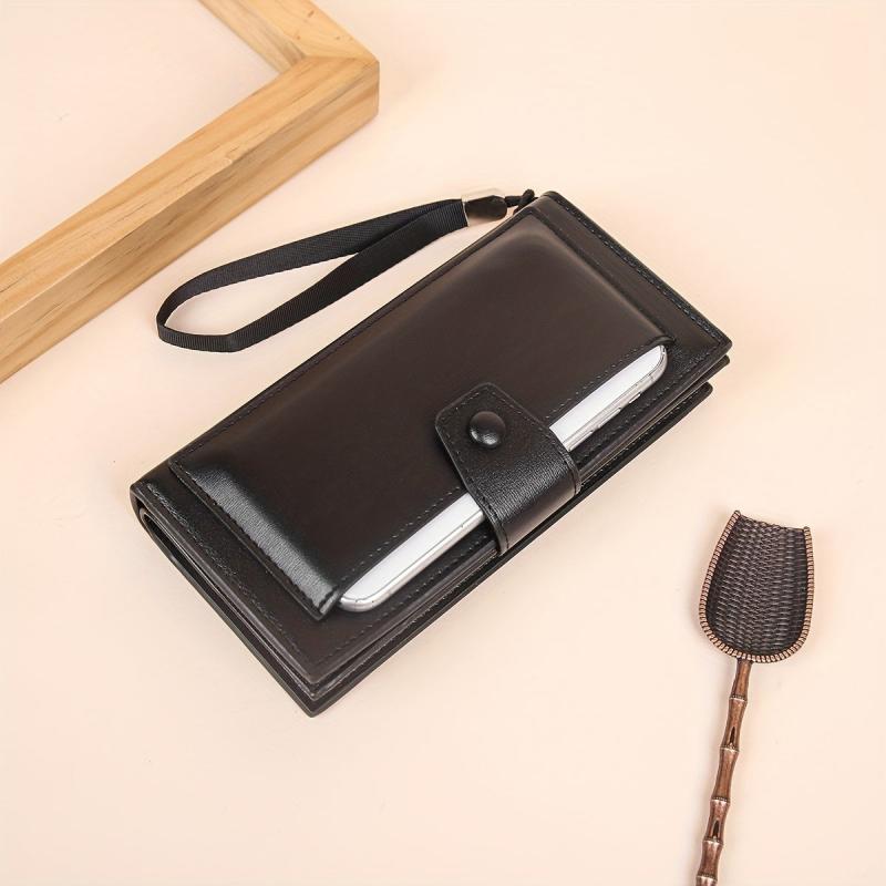 Men's Bifold Leather Wallet Clutch Bag Phone Holder Coin Purse
