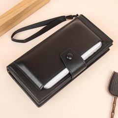 Men's Bifold Leather Wallet Clutch Bag Phone Holder Coin Purse
