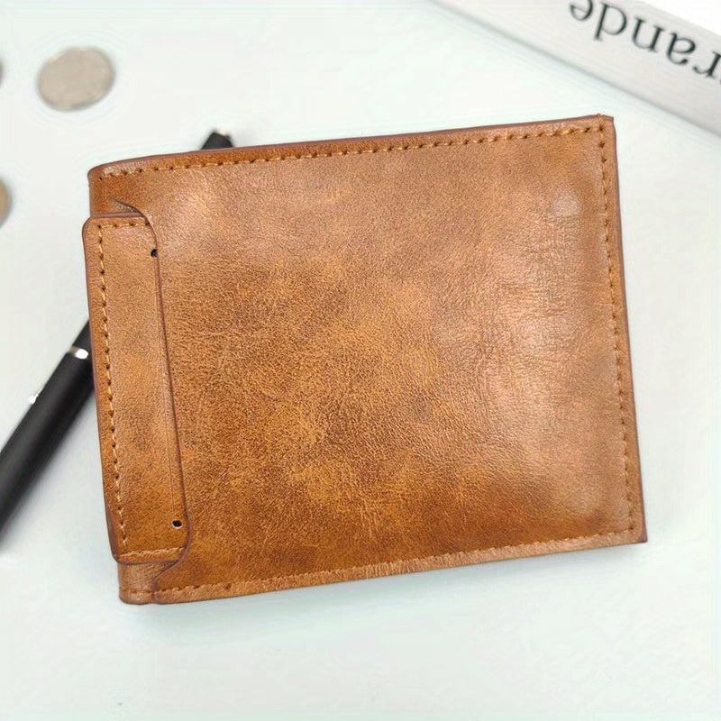 Men's Leather Short Wallet With ID Holder Card Holder Purse