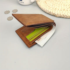 Men's Leather Short Wallet With ID Holder Card Holder Purse