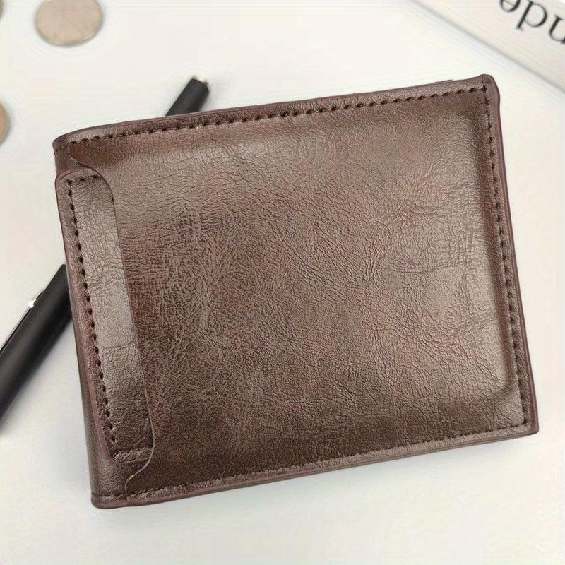 Men's Leather Short Wallet With ID Holder Card Holder Purse