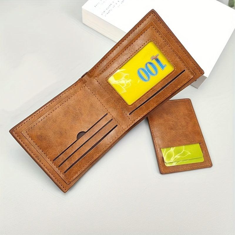 Men's Leather Short Wallet With ID Holder Card Holder Purse
