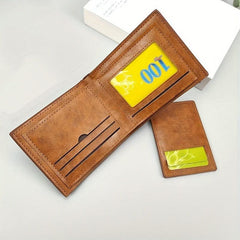 Men's Leather Short Wallet With ID Holder Card Holder Purse