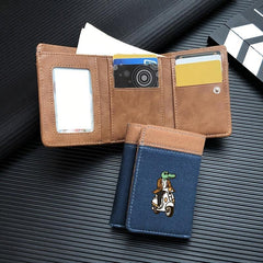 Men's Canvas Block Tri fold Leather Money Clip Crocodile Pattern Wallet
