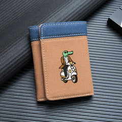 Men's Canvas Block Tri fold Leather Money Clip Crocodile Pattern Wallet