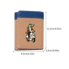 Men's Canvas Block Tri fold Leather Money Clip Crocodile Pattern Wallet