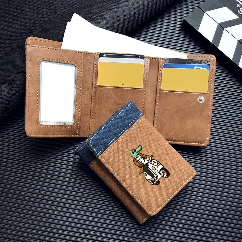 Men's Canvas Block Tri fold Leather Money Clip Crocodile Pattern Wallet