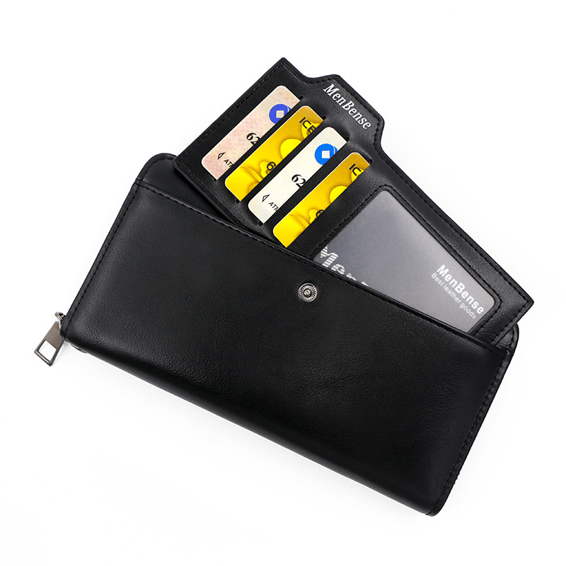 Men's Leather Zipper Handbag Large Capacity Wallet Clutch Bag