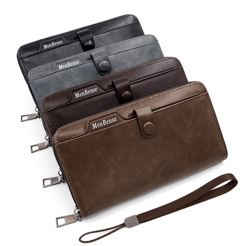 Men's Leather Zipper Handbag Large Capacity Wallet Clutch Bag