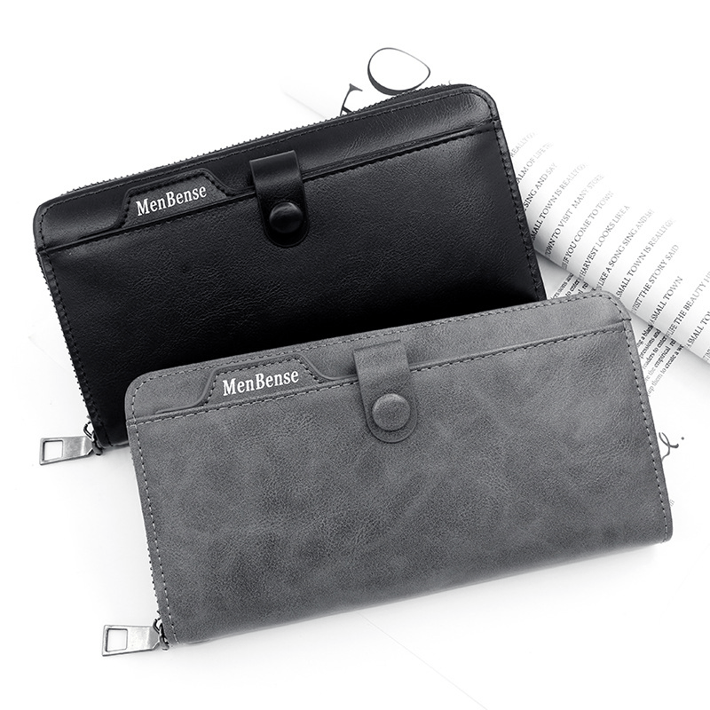 Men's Leather Zipper Handbag Large Capacity Wallet Clutch Bag
