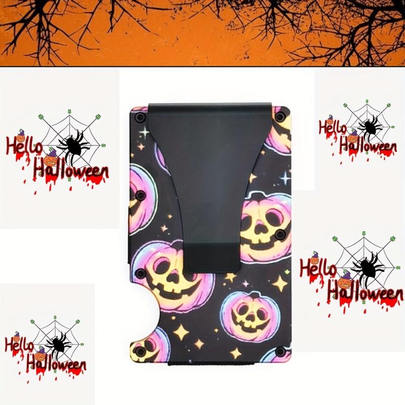 Halloween Men's Slim RFID Wallet Skull Pumpkin Pattern