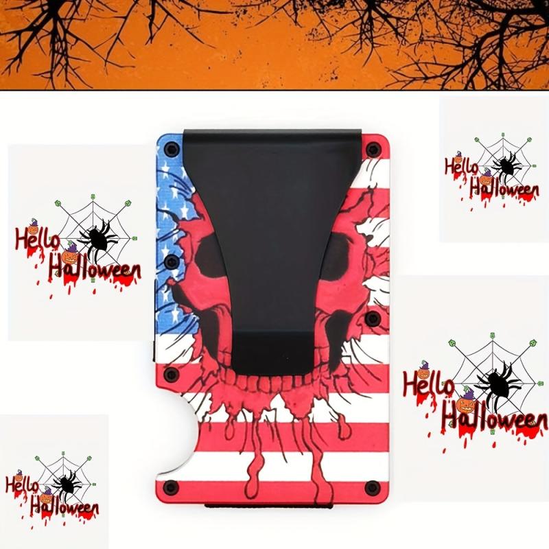 Halloween Men's Slim RFID Wallet Skull Pumpkin Pattern