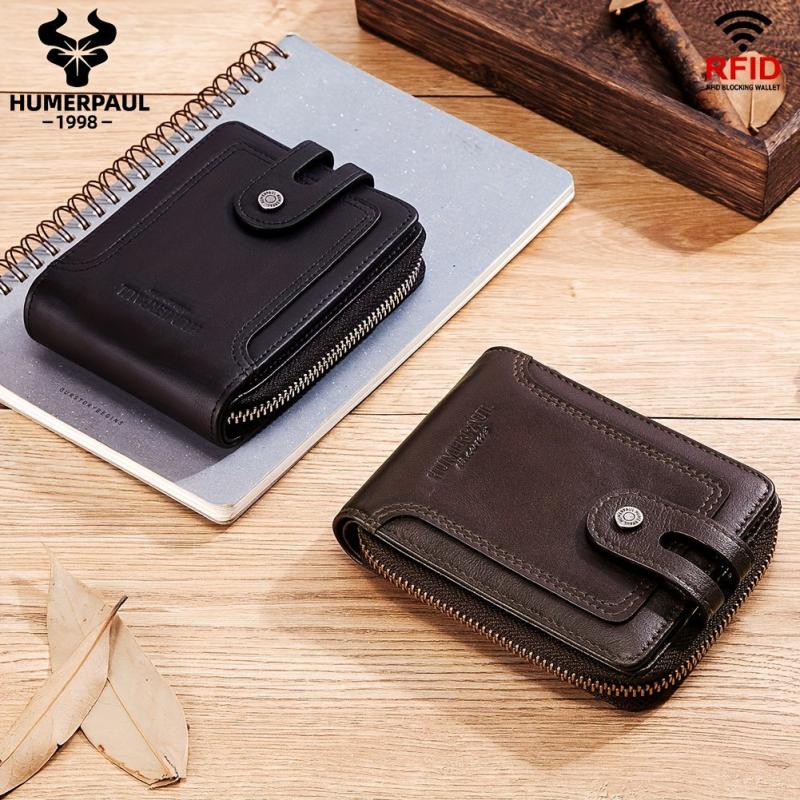 Short Leather Wallet Men RFID Credit Card Holder ID Window