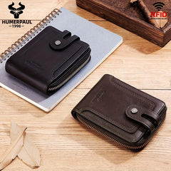 Short Leather Wallet Men RFID Credit Card Holder ID Window