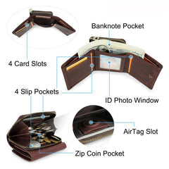 Leather Airtags Wallet Men RFID Blocking Anti-lost Purse