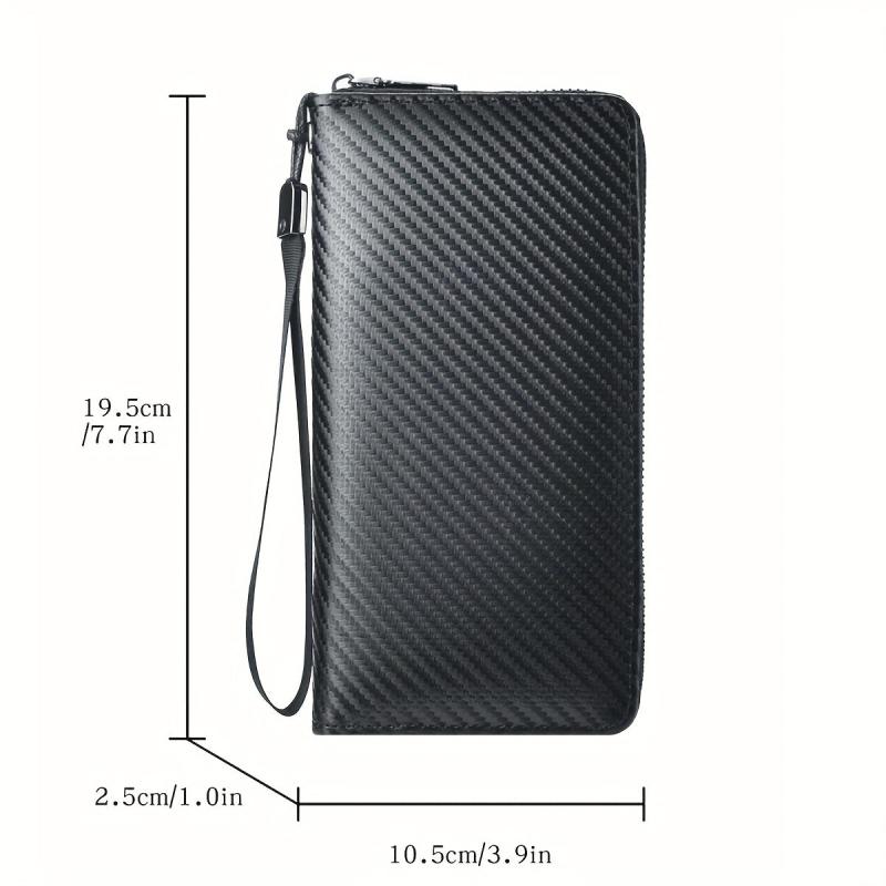 Men's Large Capacity Leather Zipper Long Wallet Clutch Bag