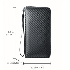 Men's Large Capacity Leather Zipper Long Wallet Clutch Bag