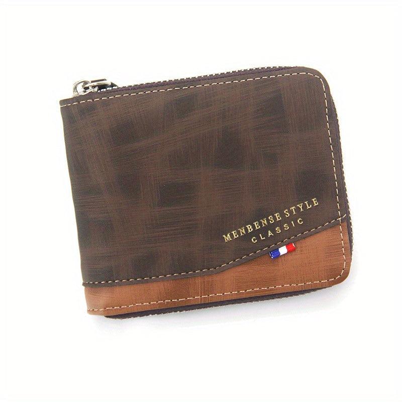 Men's Classic Vintage Zipper Short Wallets Slim Coin Pocket