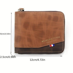 Men's Classic Vintage Zipper Short Wallets Slim Coin Pocket