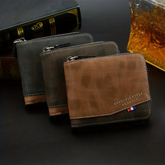 Men's Classic Vintage Zipper Short Wallets Slim Coin Pocket