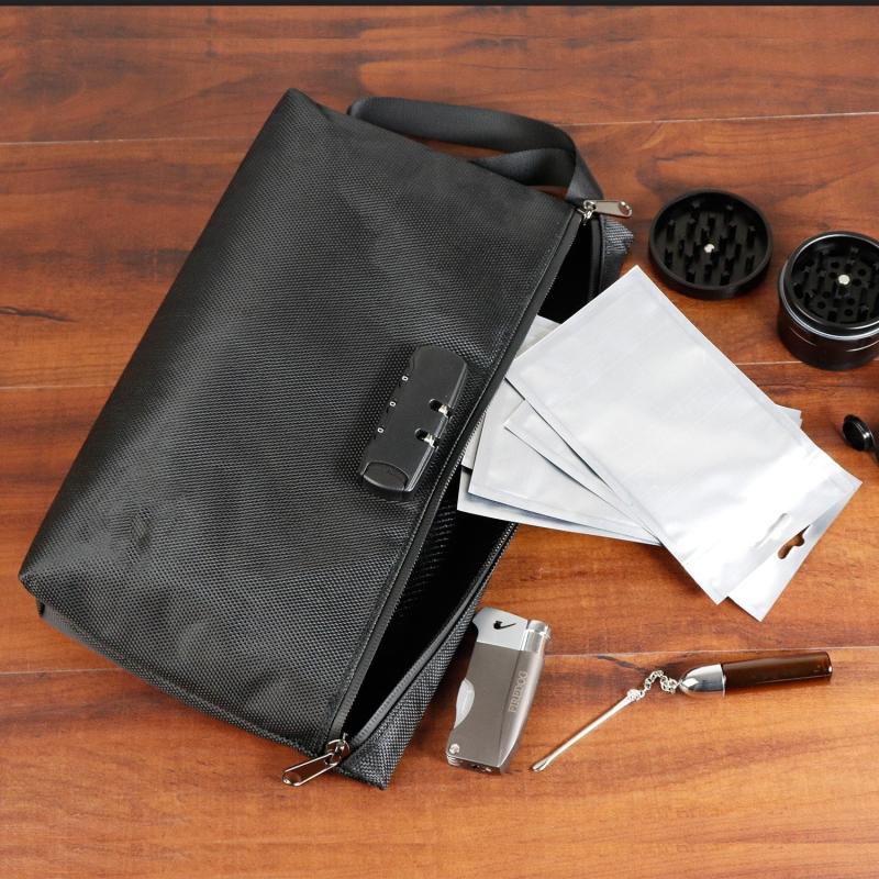 Men's Odor Resistant Bag With Lock - Carbon Lined Storage Bag