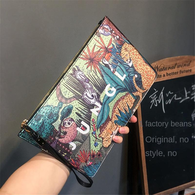 Animal Print Envelope Clutch Bag Men's Leather Handbag
