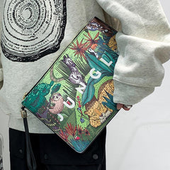 Animal Print Envelope Clutch Bag Men's Leather Handbag