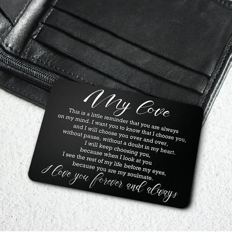 Engraved Aluminum Alloy Wallet Insert Love Note Card Romantic Gift