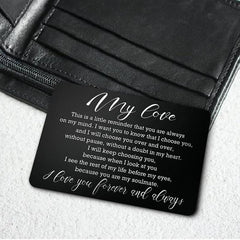 Engraved Aluminum Alloy Wallet Insert Love Note Card Romantic Gift