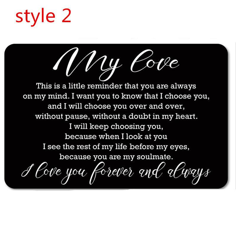 Engraved Aluminum Alloy Wallet Insert Love Note Card Romantic Gift