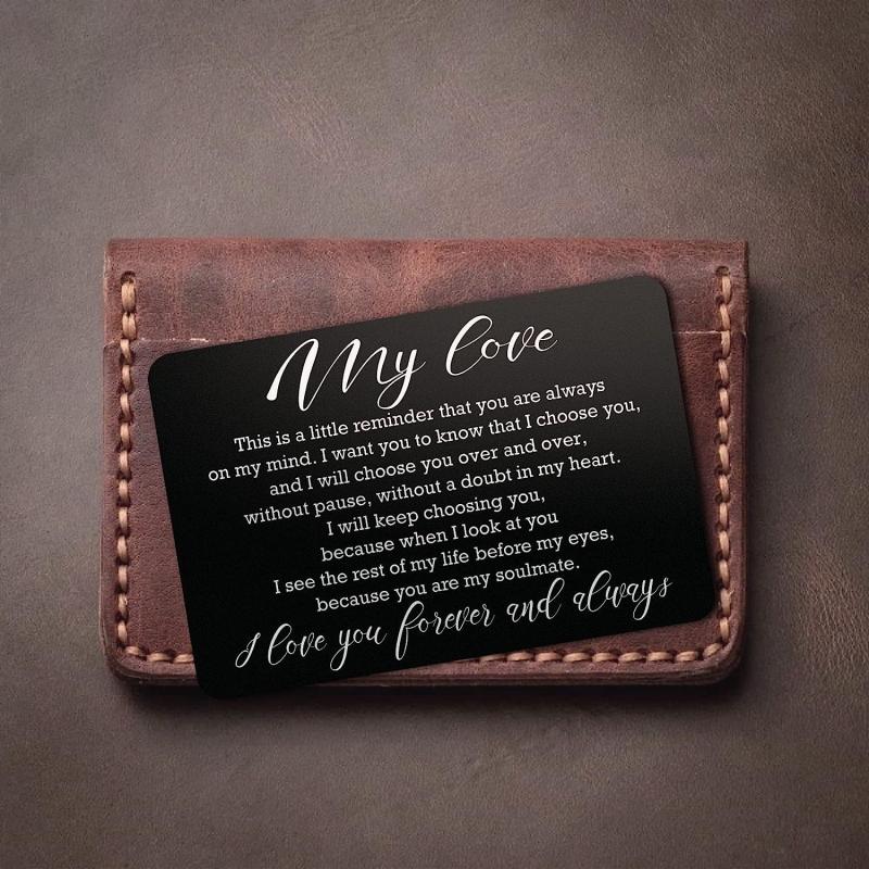 Engraved Aluminum Alloy Wallet Insert Love Note Card Romantic Gift