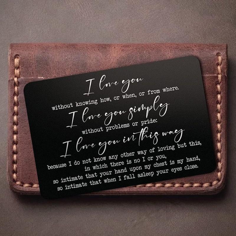 Engraved Aluminum Alloy Wallet Insert Love Note Card Romantic Gift
