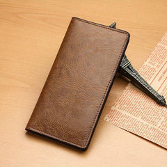 Men's Leather Long Wallet Bifold Card Slots Cash Purse Clutch Bag