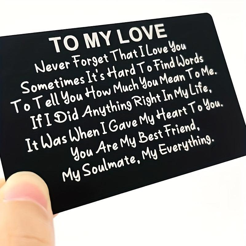Engraved Aluminum Alloy Wallet Insert Card Love Note Romantic Gift