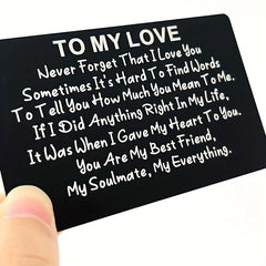 Engraved Aluminum Alloy Wallet Insert Card Love Note Romantic Gift