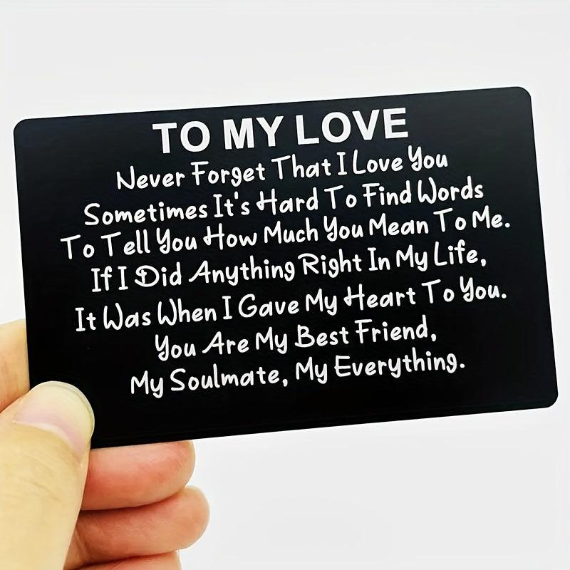 Engraved Aluminum Alloy Wallet Insert Card Love Note Romantic Gift