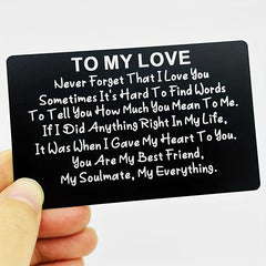 Engraved Aluminum Alloy Wallet Insert Card Love Note Romantic Gift