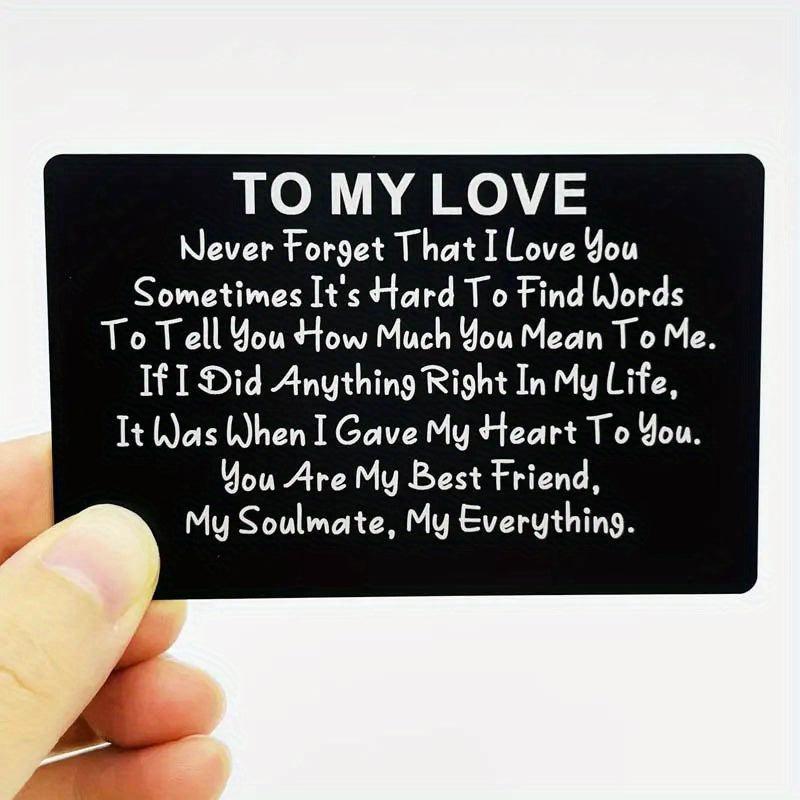 Engraved Aluminum Alloy Wallet Insert Card Love Note Romantic Gift