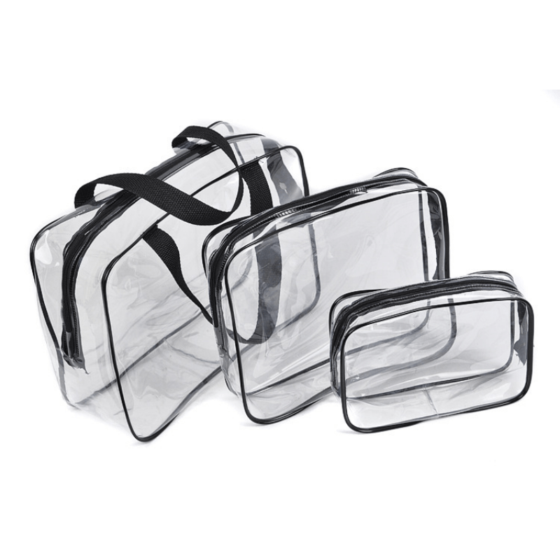 3 Transparent Zipper Makeup Bags Travel Toiletry Wash Bags