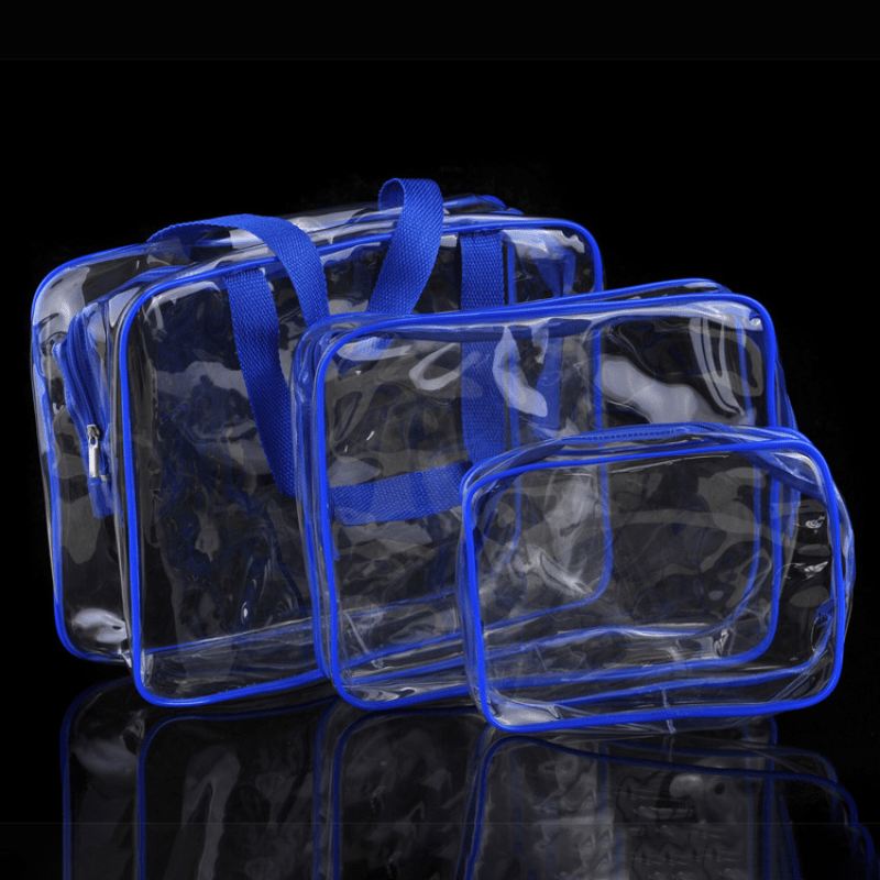 3 Transparent Zipper Makeup Bags Travel Toiletry Wash Bags