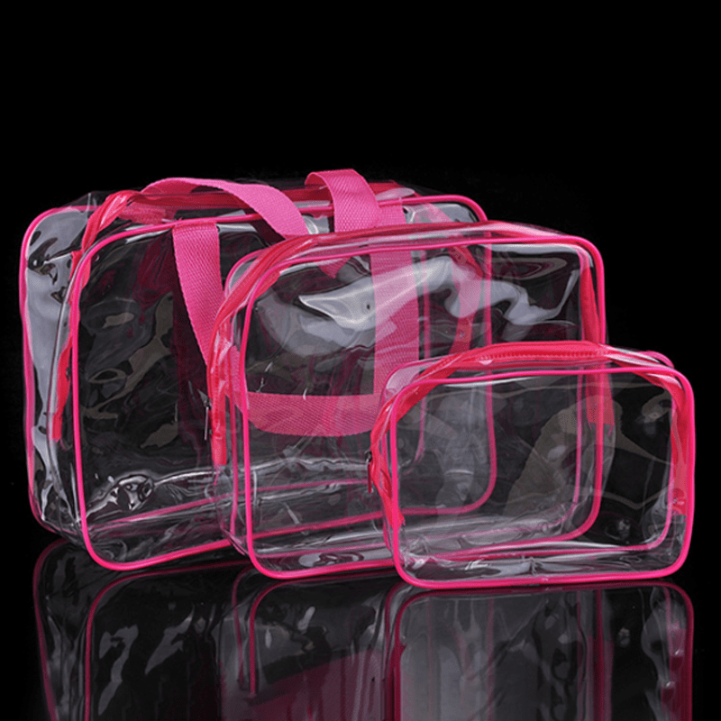 3 Transparent Zipper Makeup Bags Travel Toiletry Wash Bags