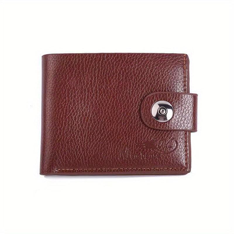 Men's PU Leather Short Wallet with Magnetic Buckle