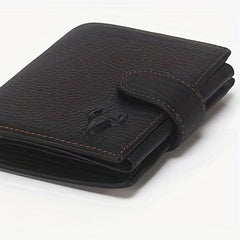Men's Leather Bullhead Pattern Short Wallet Snap Button Wallet