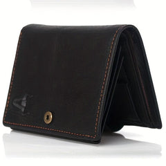 Men's Leather Bullhead Pattern Short Wallet Snap Button Wallet