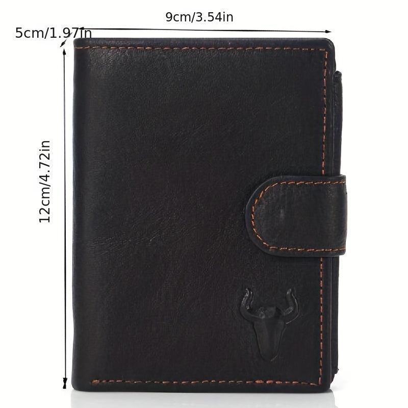 Men's Leather Bullhead Pattern Short Wallet Snap Button Wallet