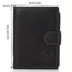 Men's Leather Bullhead Pattern Short Wallet Snap Button Wallet