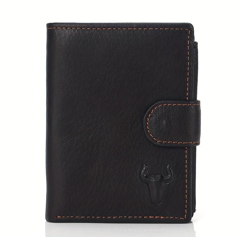 Men's Leather Bullhead Pattern Short Wallet Snap Button Wallet